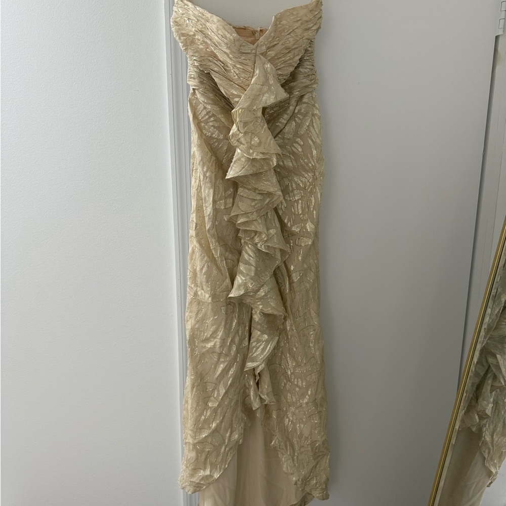 Ramy Brook Gold Asymmetrical Ruffle Dress